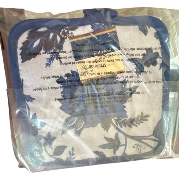 Blue and White Floral - Royal Norfolk Pattern Pot Holders - Home Collection 7" x - Picture 2 of 5